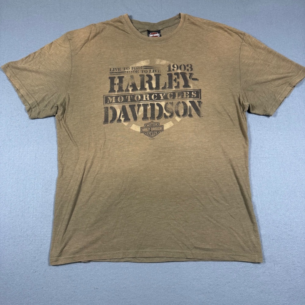 Harley Davidson Mens Graphic T-Shirt Tan Live To Ride 1903 Short Sleeve XL
